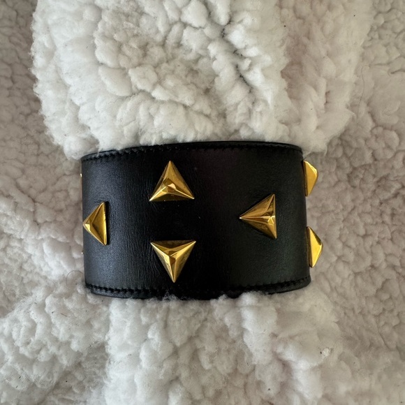 Black Leather Cuff with Gold Studs - Picture 1 of 4